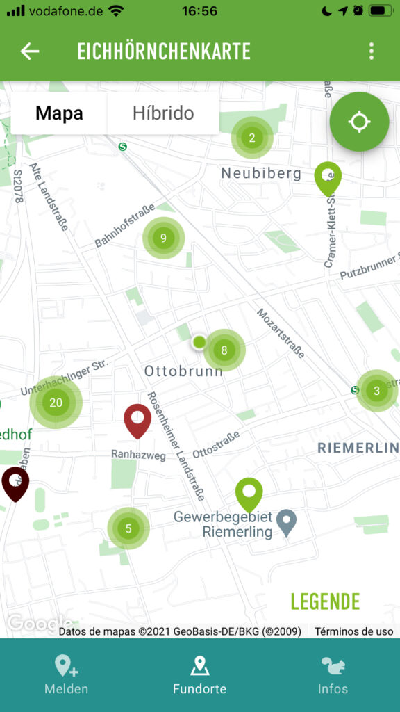 Captura de pantalla de la aplicación Eichhörnchen in Bayern